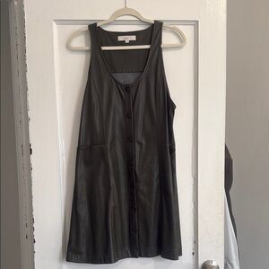 Olive Green Button-Down Faux Leather Sleeveless Dress